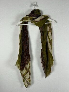 BCBG Max Azria Women’s Olive Green Brown Leopard Crinkle Scarf Shawl Wrap 52x25